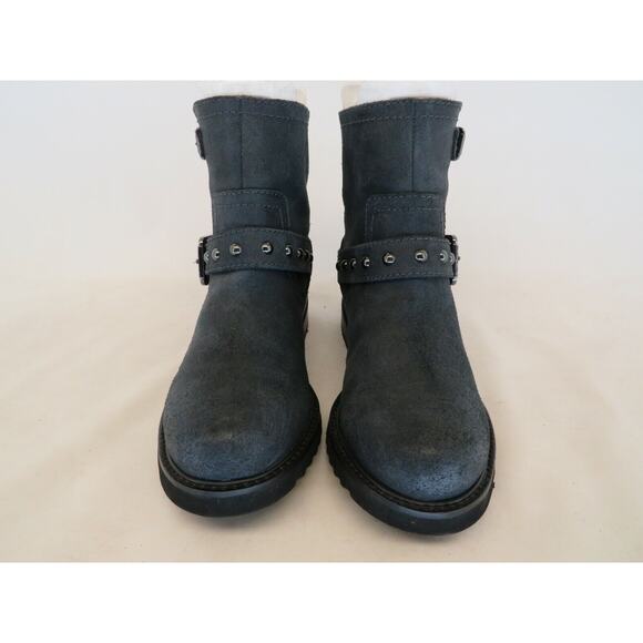 NINE WEST Womens Size 6 M Navy Suede Buckle Studded Fashion Ankle Boots Booties - Picture 5 of 10